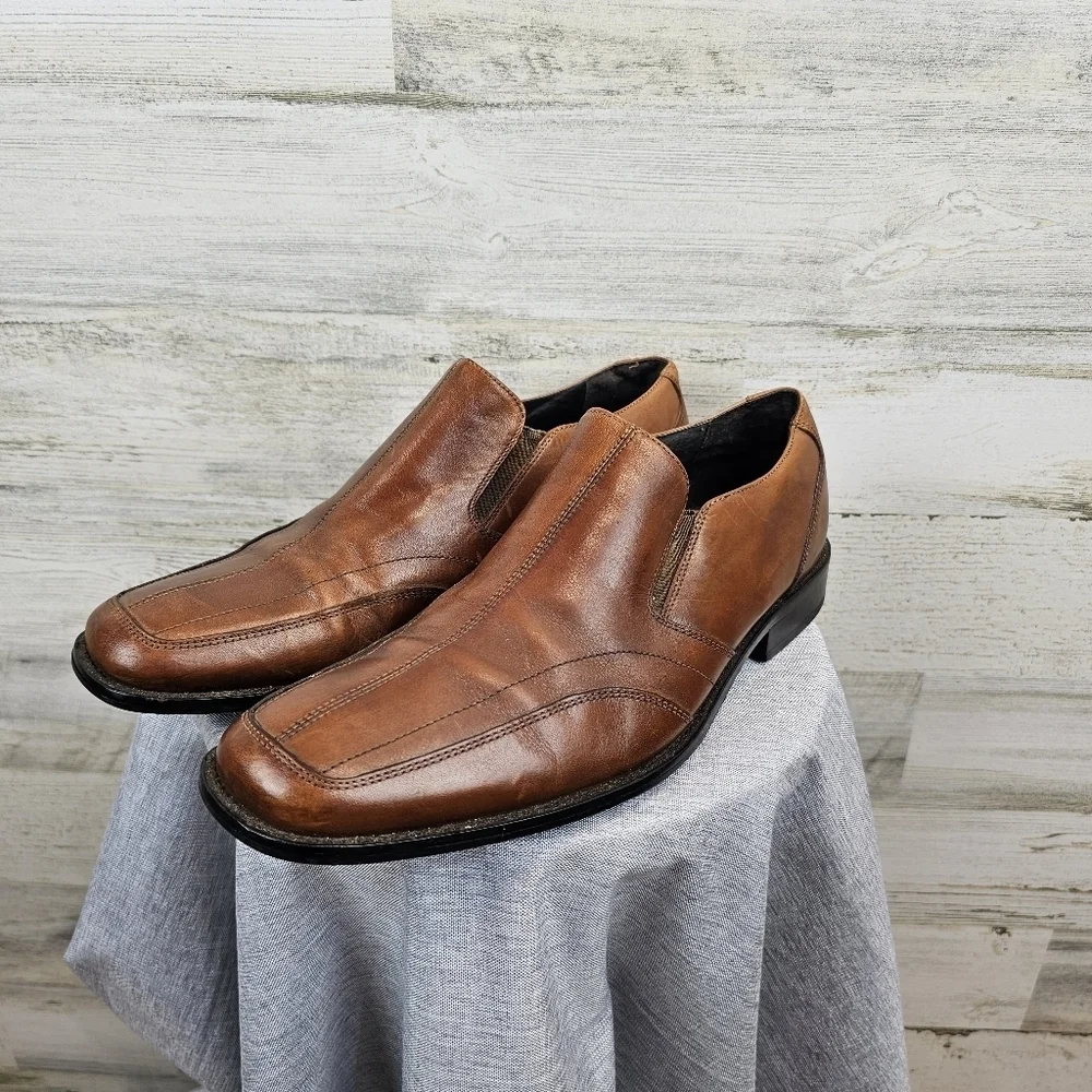 Aston Grey Collection Monterey Leather Loafers Mens Size 9 Cognac Slip On Dressy